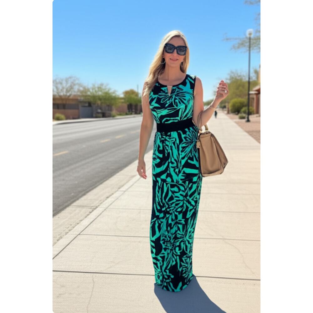 Covington Woman Maxi Black and Aqua Green Sleeveless‎ Pullover Round Neck Sz 14W